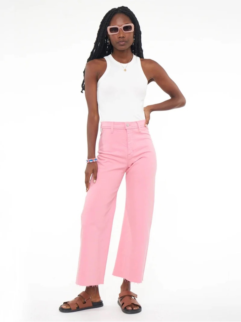 Pistola Penny High Rise Wide Leg Crop Jeans in Flamingo Pink Size 29 Raw Hem